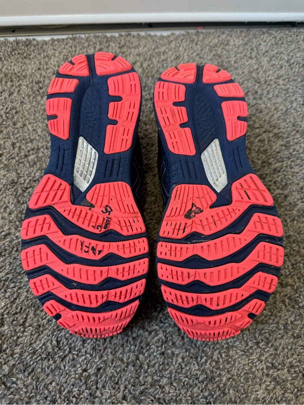 Asics size 6.5 Navy Running Shoes with Coral Accents